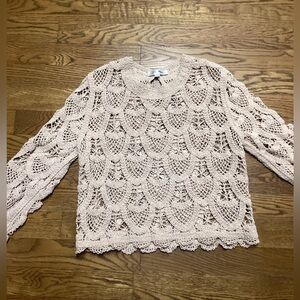 POL Open Crochet Into the Night top. One size. Beige